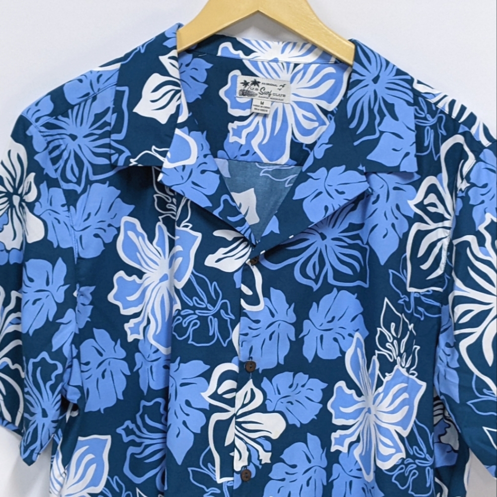 Vintage US Surf Club Hawaiian Button Down Shirt, Floral Shirt, Medium